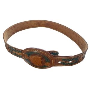 VTG Horse Festival Western Hand Painted Chambers Phoenix Buckle Leather Belt 34